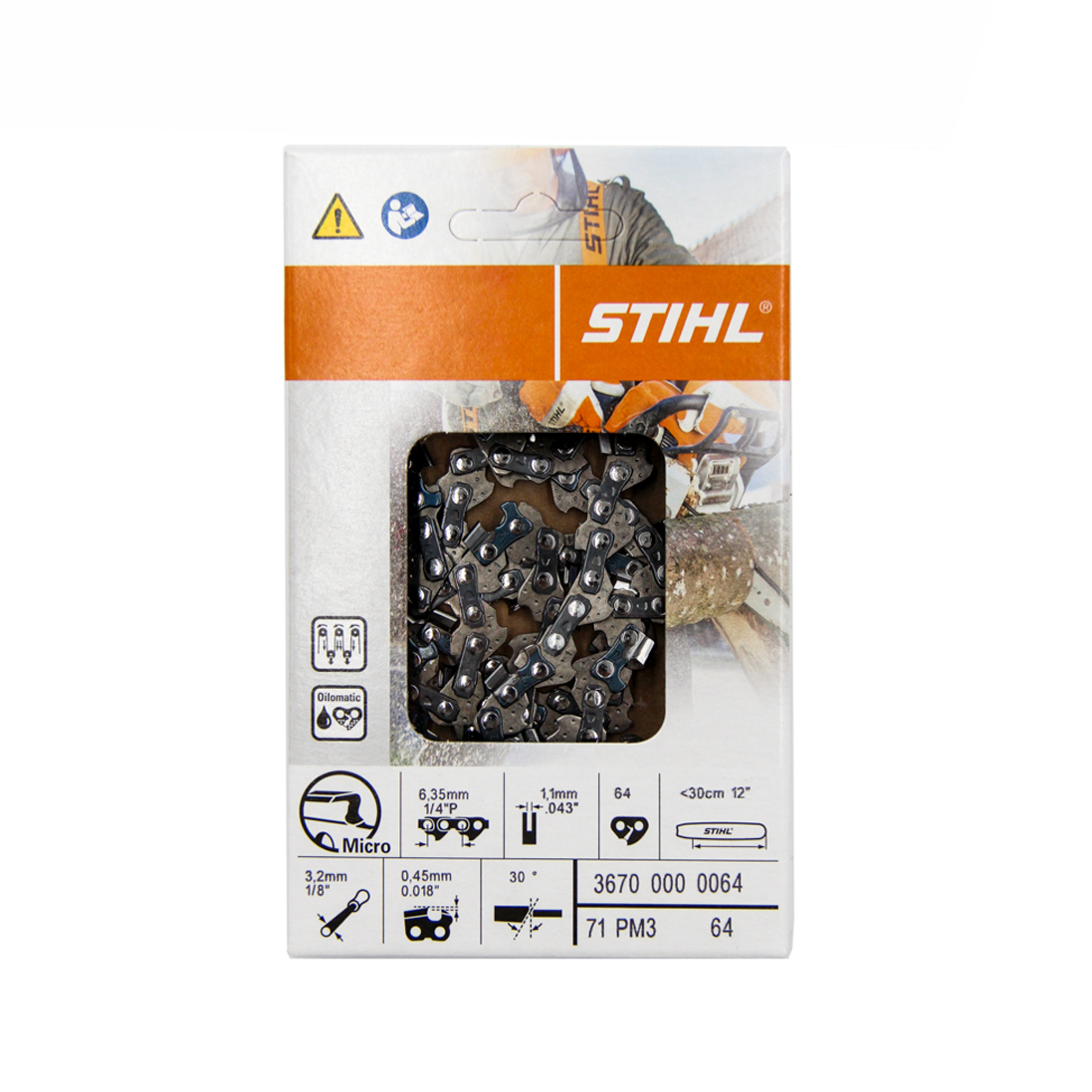 STIHL Picco Micro 3 12″ Saw Chain Loop ¼”P 64 Links 36700000064
